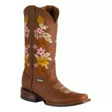 Botas Vaqueras Para Dama 100% Piel, Bordado Tulipanes