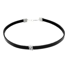 Choker De Couro Vl Revestido Em Prata