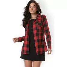 Camisa Feminina Xadrez Flanelada Manga Longa Slim Tendência