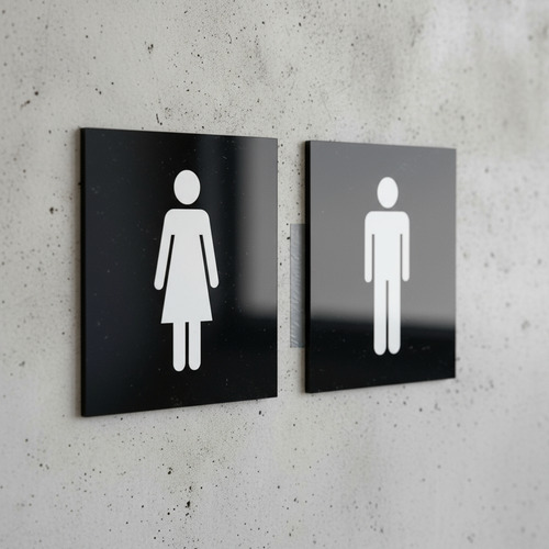 Par Placas Banheiro Masculino E Feminino Com Fita Dupla Face Masculino E Feminino
