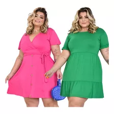 Kit 2 Vestidos Estilo Plus Size Moda Evangelica Feminina