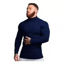 Cacharrel Blusa Tricot Lã Masculina Canelada Gola Alta 