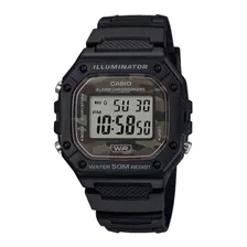 Reloj Pulsera Casio Youth W-218h De Cuerpo Color Negro, Digital, Para Hombre, Fondo Camuflaje, Con Correa De Resina Color Negro, Dial Negro, Minutero/segundero Negro, Bisel Color Negro, Luz Ámbar Y He