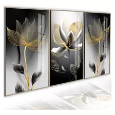 Quadro Decorativo Flor Preta Gold Flores Pintura Quarto Sala