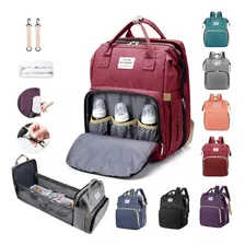 Mochila Pañalera Cuna Impermeable Multifunción Bebé Viaje Color Vino