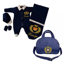 Kit Saída Maternidade Bolsa Bebê Menino Urso Azul Marinho 