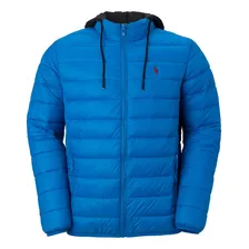 Jaqueta Masculina Puffer Acolchoada Com Capuz Azul