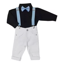 Roupa Infantil Festa Mundo Bita Menino Suspensório Azul