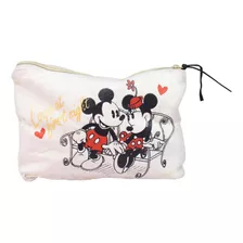 Estojo Necessaire Mickey E Minnie Namorando Disney 12x24 Cm Cor Bege