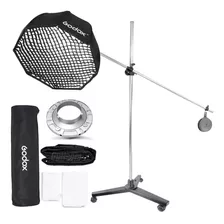 Kit Softbox 120cm Godox Bowens Com Grid + Tripé Girafa 