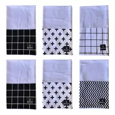 Kit 6 Pano De Prato Minimalista Moderno Algodão Preto Branco