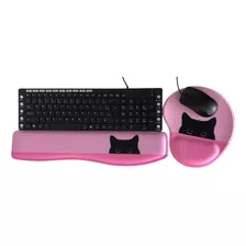 Mouse Pad E Apoio Para Teclado Ergonômico Gato Preto/rosa