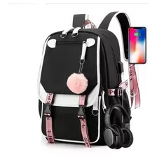 Mochila Juvenil Estilo Coreano Kawaii Com Porta Usb