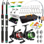 Pescamping Kit Pesca Completo 2 Varas Fibra De Vidro E 2 Molinetes Leve Com Linha Estojo E Maleta Com Acessórios - Tralha De Pescaria Sortida