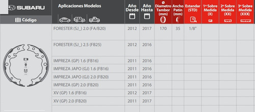 Balatas De Freno De Mano Subaru Forester Impreza Xv 12/17 Foto 2