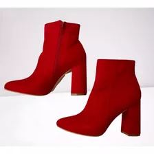  Zapatos Mujer Botines Rojo Botas Con Taco