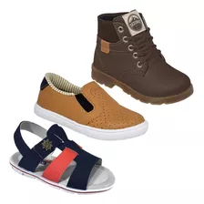 3 Pares Tênis Bota Sandália Infantil Masculina Casual Bebê