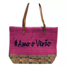 Bolsa Sacola Feminina De Praia Palha Grande Amo O Verão