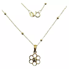 Cadena Pelotitas Colgante Flor Diamantada Oro Au750 - 18k 