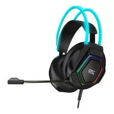 Auricular Gamer Azul Headset Usb Luces Gtc Anime Ani-h02 Color Negro