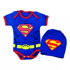 Bodie Bori Body Para Bebês Super Homem + Touca Mesversário 