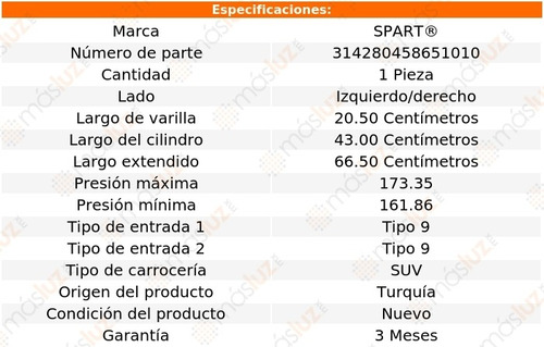 (1) Amortiguador 5a Puerta Izq/der Hummer H2 02/09 Spart Foto 2