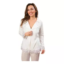 Pijama De Algodón Tipo Chaqueta Con Encaje Natubel 3261