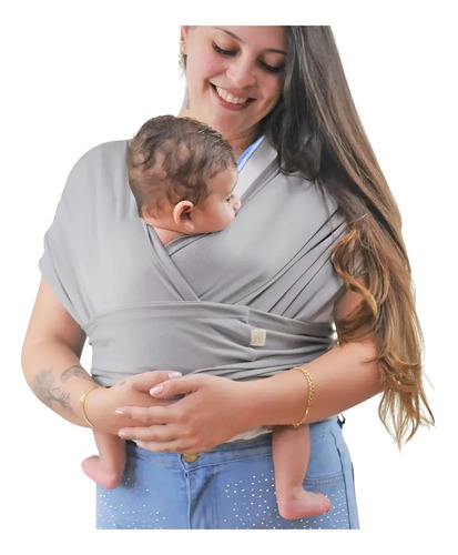 Wrap Sling De Vestir Dryfit Confortável Canguru Bebê Cor Cinza Tamanho P