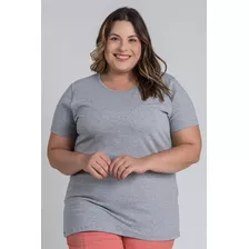 Baby Look Feminina Plus Size Decote Redondo Manga Curta - Se