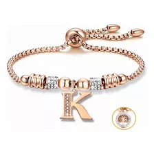 Pulseras Mujer Inicial Letra Pulcera Oro Rosado 18k Color Oro Rosa K