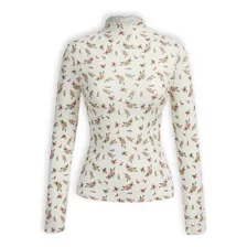 Blusa Feminina Vintage Retro Floral Manga Comprida