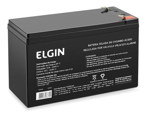 Elgin 12v 7ah Vrla Selada - Cerca Elétrica E Alarme