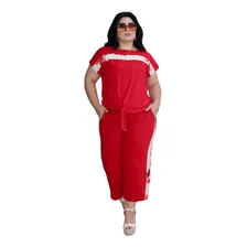 Conjunto Feminino Plus Size Blusa Calça Pantacourt 48 50 G2