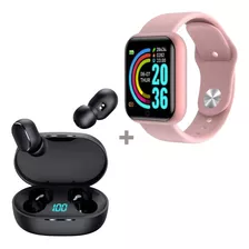 Kit Smartwatch Relógio Inteligente + Fone De Ouvido Sem Fio Cor Da Pulseira Rosa/preto