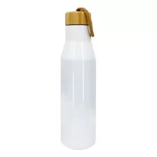 Botella Térmica De Acero 500 Ml Tapa Bamboo Termo Color Blanco