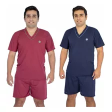 Kit 2 Pijama Adulto Masculino Short E Camisa Manga Curta 