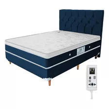 Colchão Magnético Casal Massageador Bio Quântica + Cama Box Cor Azul