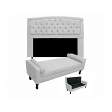 Cabeceira Geovana/ Calçadeira Fênix Queen 160cm Suede Branco