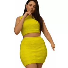 Moda Feminina Conjunto Tricot Modal Saia E Cropped Verão