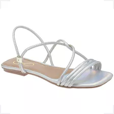 Sandália Feminina Rasteira Metalizada Flatform Verão