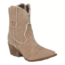 043-39 Bota Vaquera Dama Mujer Arena Textil Tacón 5.5 Cm