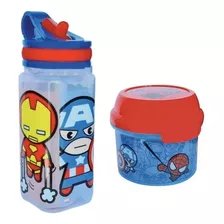 Avengers Kawaii Set Colación Botella De Agua + Porta Snack 