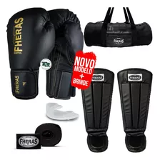 Kit Muay Thai Luva Black Gold Bandagem Bolsa Anatômica 10oz