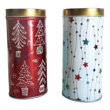 2 Latas Decorativas C/ Tapa Dorada 15 Cm Alto