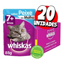 Pack Ração Úmida Whiskas Para Gatos Adultos Sênior 7+ Anos Sachês Peixe 85g - Caixa Com 20 Unidades
