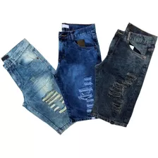 Kit 3 Bermuda Jeans Rasgada Masculino Preço De Atacado Luc