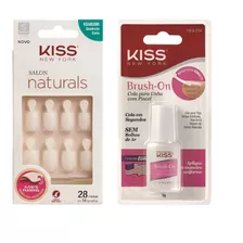 Kiss Kit Unhas Postiças Quadrado Curto + Cola Brush-on