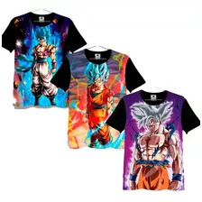 Kit 3 Camisa Camiseta Full Anime Desenho Dbz Goku Top