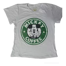 T-shirt Blusa Blusinha Feminina Viscolycra Mickey Coffee