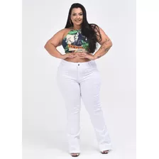 Calça Branca Feminina Plus Size Skinny Ou Flare